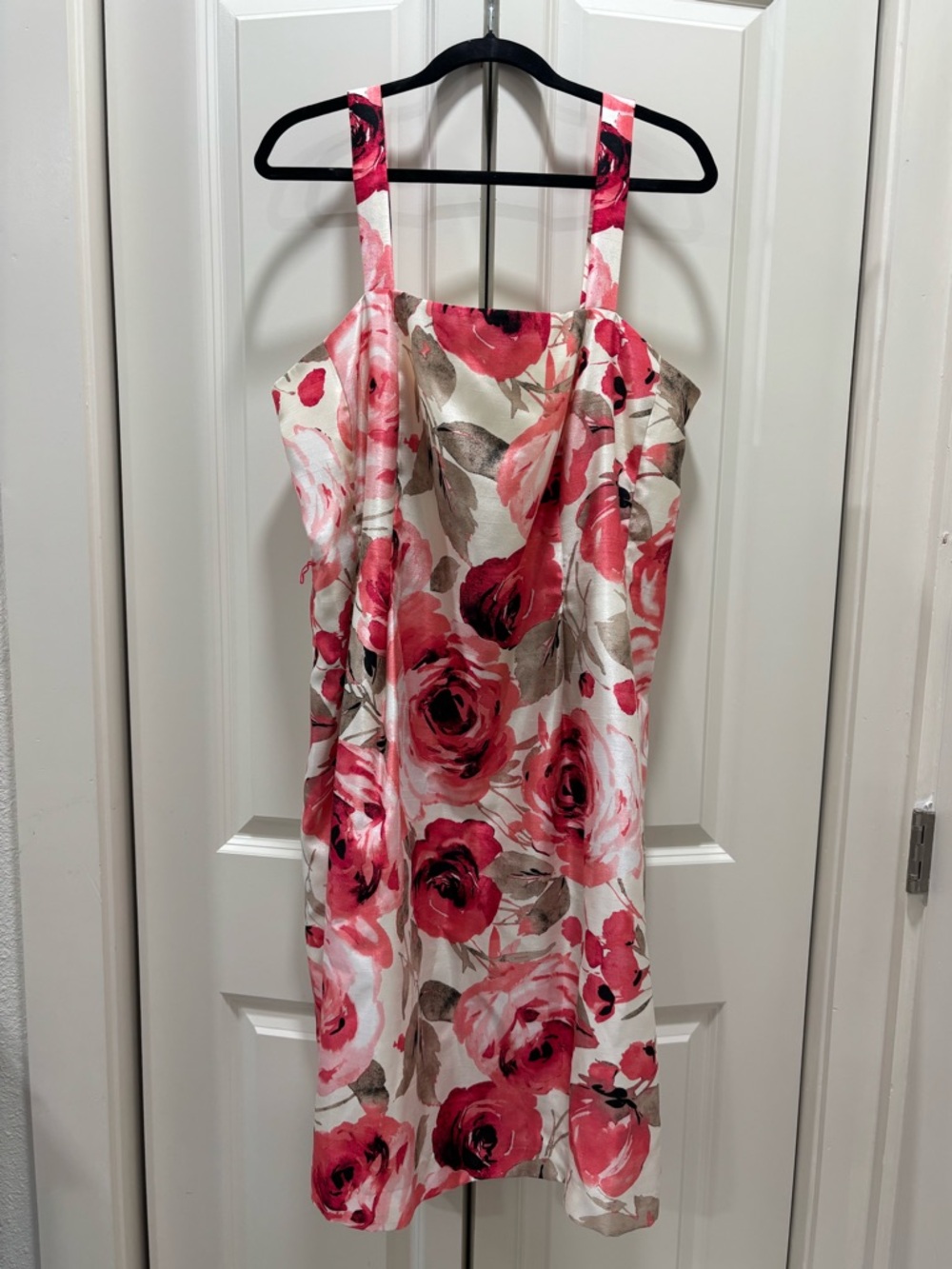 dressbarn Spring Pink and Cream Floral Roses Midi Dress Sz 20